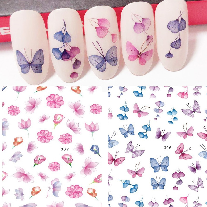 aangekomen Water Decals Nail Art Stickers kleurrijke vlinder bloem Nagels Sticker Decoraties Manicure Z0138