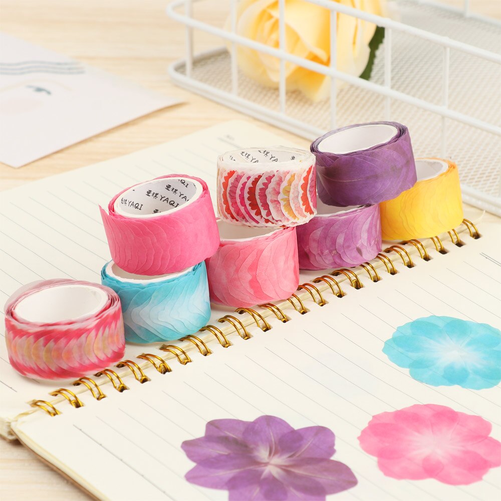 200Pcs/Roll Sakura Marking Tape Flower Petals Paper Tape Decorative Masking Tape Sticky Paper Scrapbooking Diary Paper Stickers