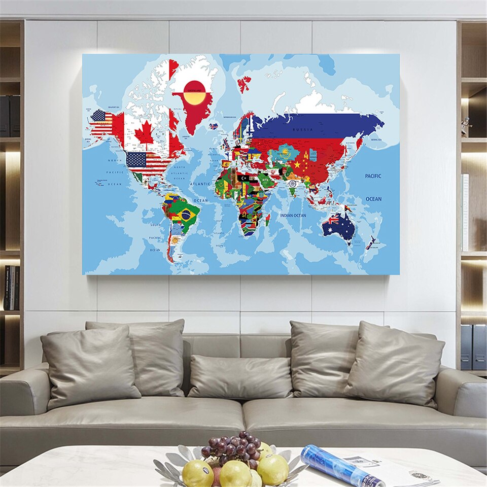 150*100cm The World Map Non-woven Canvas Painting Poster Wall Decor LIving Room Home Decoration School Supplies