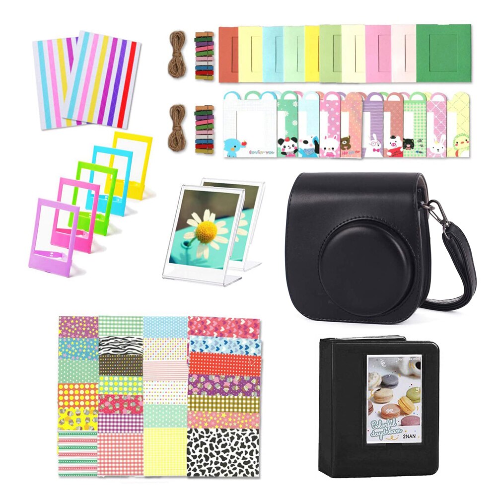 Voor Fujifilm Instax Mini 11 Camera Accessoires Set Met Pu Lederen Camera Case Cover Schoudertas Album Fotolijsten Stickers: Black