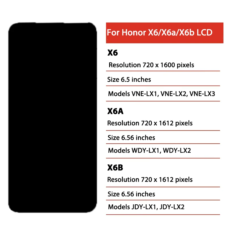 VNE-LX1 WDY-LX1 JDY-LX1 Premium Lcd pour Honor X6 X6A X6B X6S écran tactile numériseur panneau assemblée avec cadre