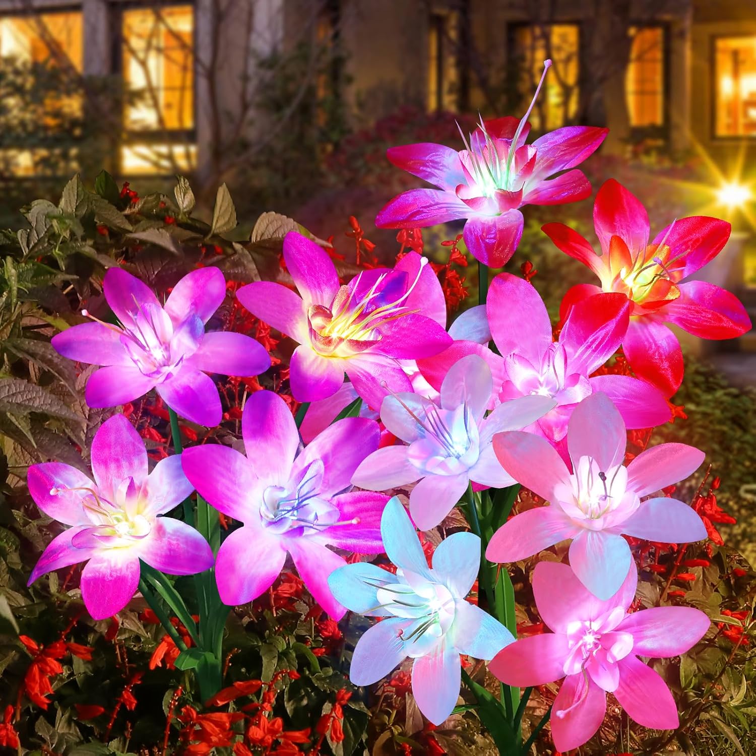 Luces solares para jardín al aire libre, gradiente de arco iris, 4 cabezales, luces LED grandes para césped, luces decorativas impermeables para patio y terraza