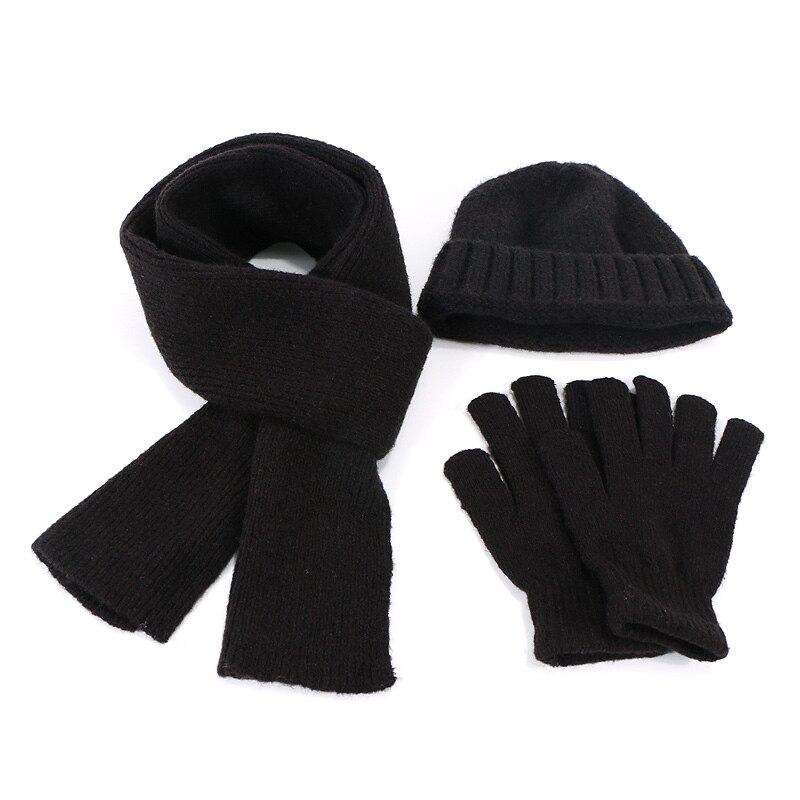 Sjaal Beanie Hoed Handschoenen Set Drie Stuk Winter Outdooor Warme Sjaal Muts Set Mannen Unisex Mode Gebreide mutsen Set: C