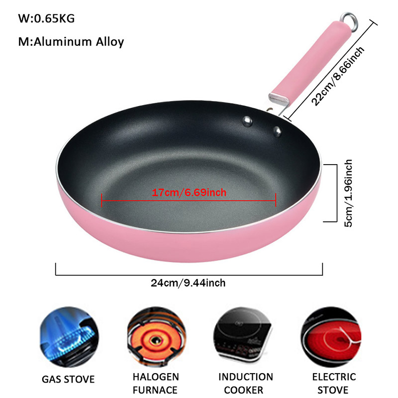 Teenra 24Cm Aluminium Frituren Pot Ei Pannenkoek Koekenpan Non-stick Steak Koekenpan Verdikte Steelpan Omelet Ontbijt maker