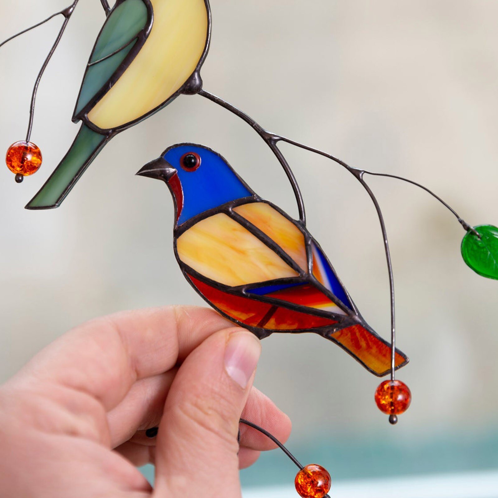 Mini Stained Bird Glass Window Hangings Acrylic Wall Hanging Birds Decor Room Accessories Scandinavian Ornaments Decor D16