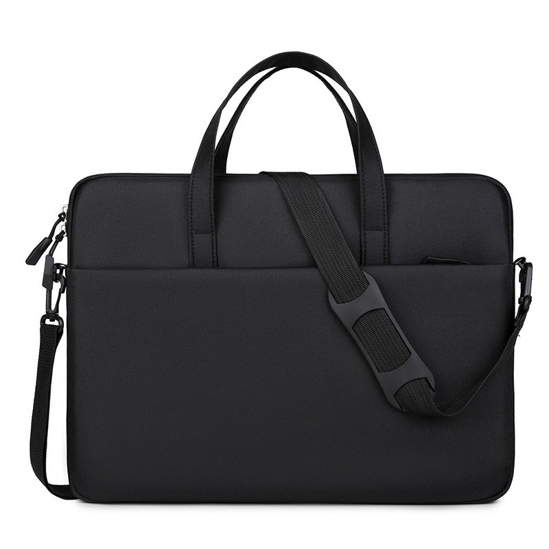 1pc solid color simple and lightweight laptop bag, portable business laptop bag, zipper style laptop bag, perfect: black