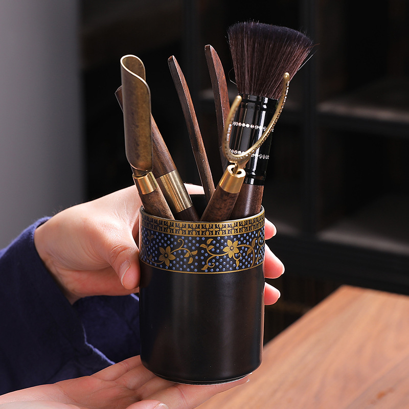 Tea Art Sandalwood Tea Ceremony Tea Set Accessories Chinese Ceramic Pen Holder Tea Clip Tea Spoon Set Tea Infuser