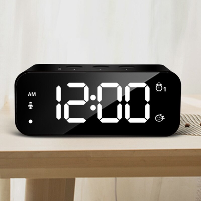 Digitale Wecker, Spiegel Musik Uhr, Sound Control,Dual Alarme, 12/24 H,8 Alarm Klingeltöne, Volumen & Helligkeit Einstellbar, Recharg