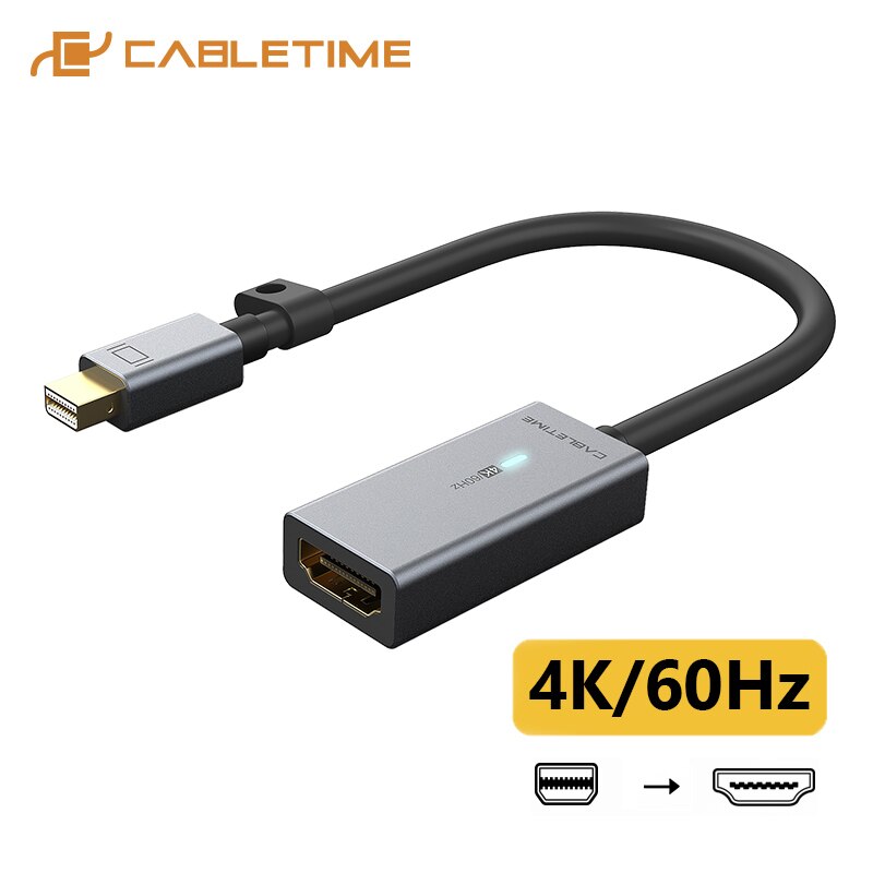 CABLETIME 4K 60HZ Mini Displayport do HDMI Adapter Synchronizacja danych Światło oddechowe Mini Dp Konwerter dla Macbook Lenovo Acer C315: Grey