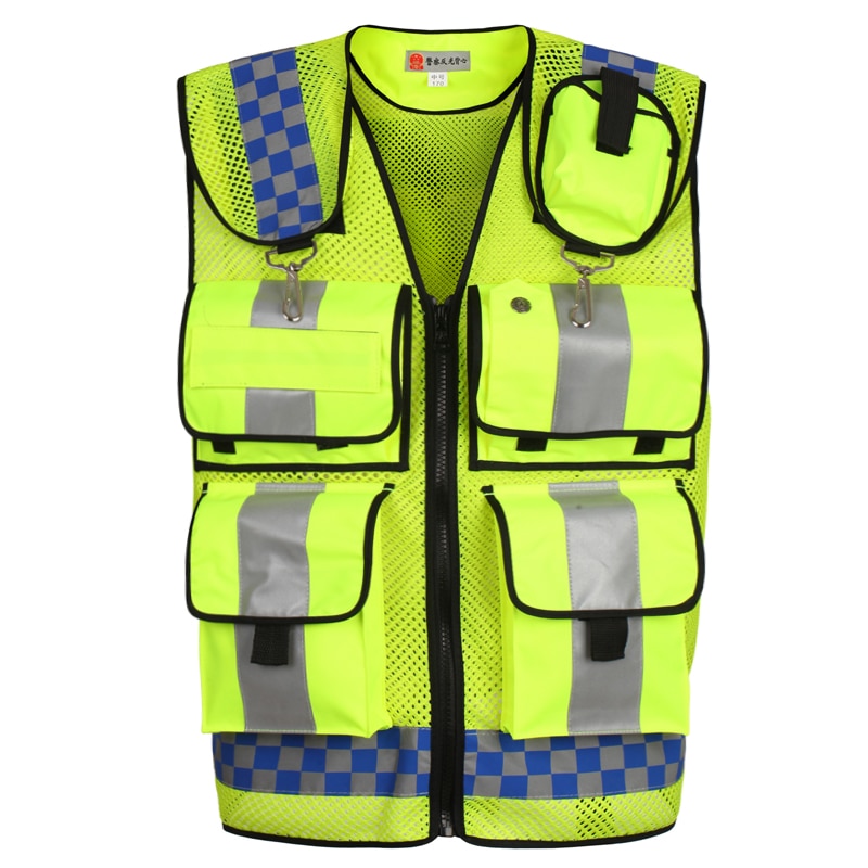 Chalecos de policía señal reflectante de seguridad ropa de trabajo construcción rejilla Chaleco de alta visibilidad chaqueta ropa de seguridad