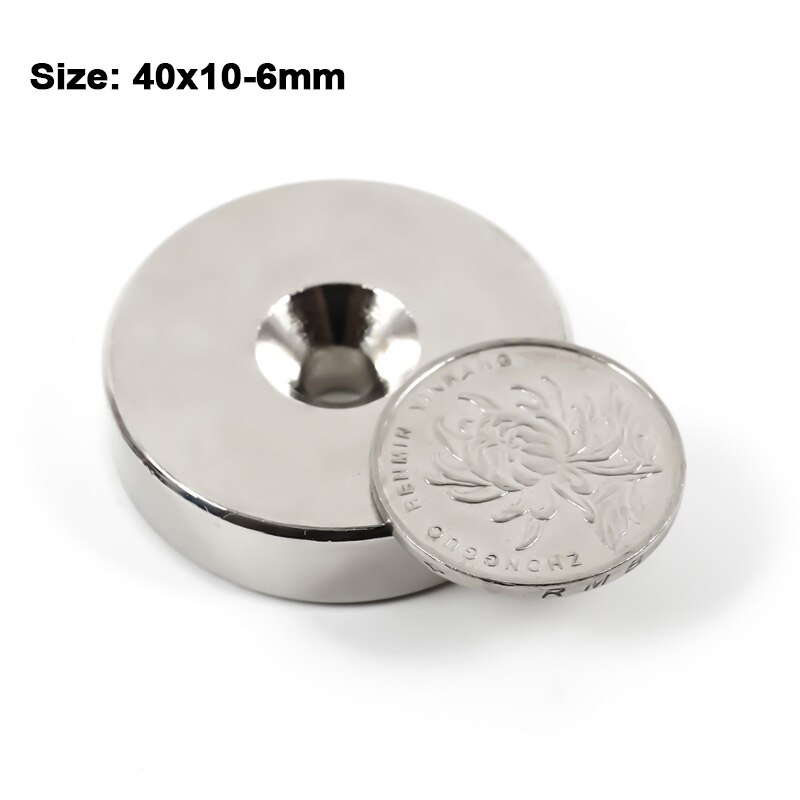 Imán de neodimio redondo superfuerte para luz de búsqueda Led, orificio de 30x10mm o 40x10mm, 6mm, N35, 1 ud.