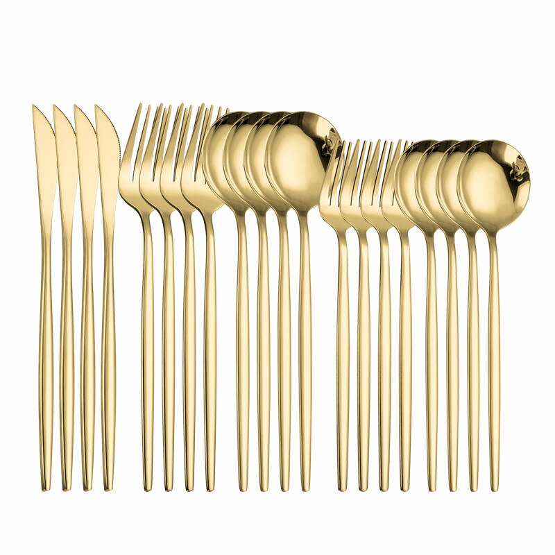 Pink Silver Dinnerware Set Stainless Steel Cutlery Kitchen Dinnerware Tableware Set Forks Western Knives Spoons Cutlery Set 20pc: gold 20pcs