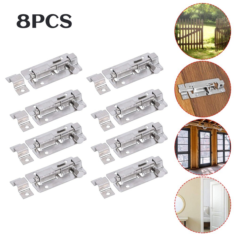 8 Stuks 2Inch Deur Bolt Sloten Rvs Sliding Sloten Voor Indoor Outdoor Glijdende Bolt Sliding Sloten Voor Deuren kasten Bad