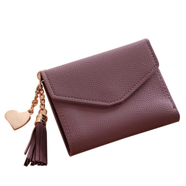 Valink Women Simple Short Wallet Tassel Coin Purse Card Holders Multi-card Position Female Wallet Portefeuille Femme: purple