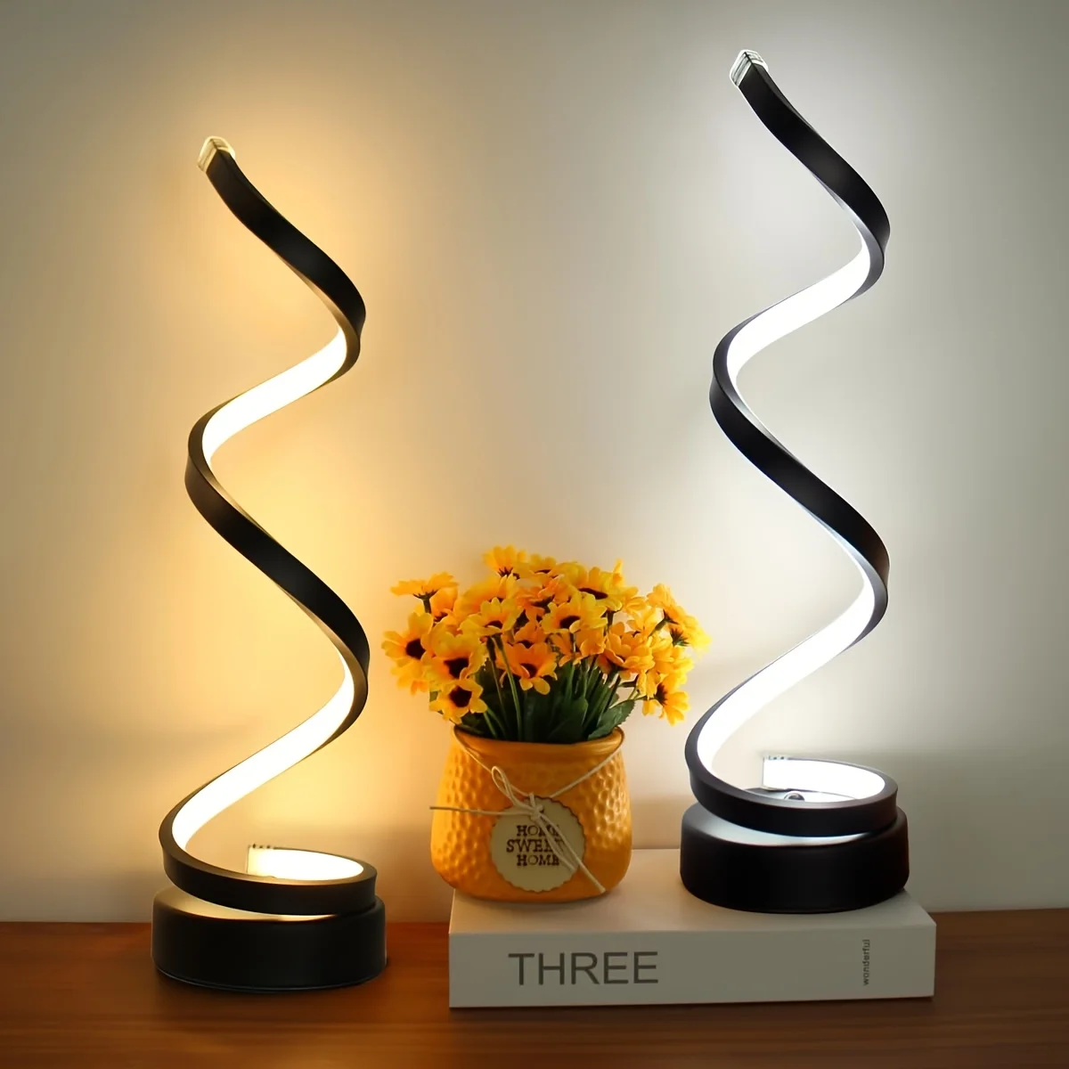 Spiral led natlampe dæmpbar 3 farver bordlampe til stue kontor skrivebord soveværelse sengelampe usb-stik