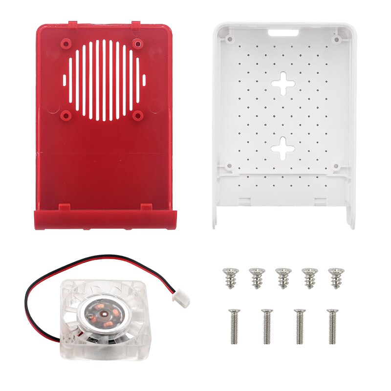 Raspberry Pi 4 ABS Case with Backlight RGB LED Fan Plastic Red White Shell Housing for Raspberry Pi 4 Model B