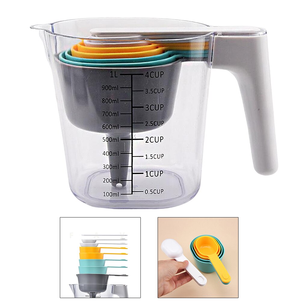 Stackable Measuring Cups and Spoons 1L Measuring Cup 6 Mesuring Spoons