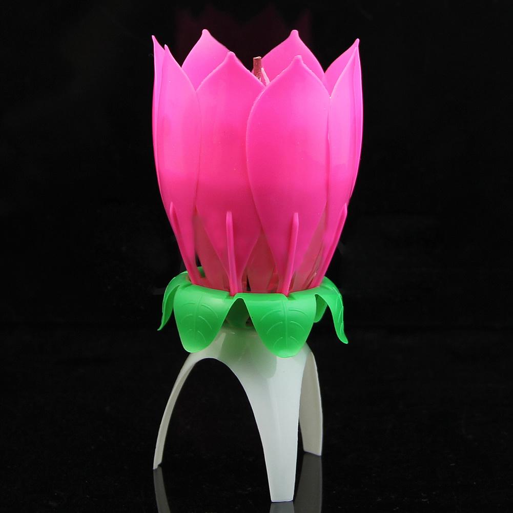 Musical Lotus Flower Happy Birthday Party Candle Lights Cake Decoration