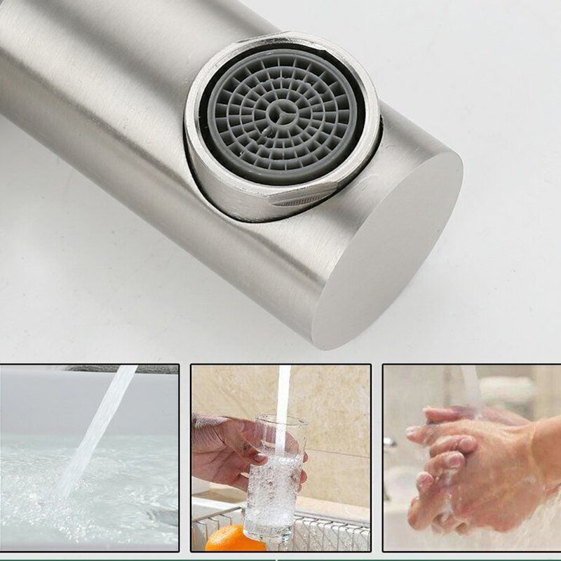 360 Degree Rotating Brushed Deck Mounted Cold Water Mixer Tap Solid Swivel Folding Kitchen Sink Basin Faucet