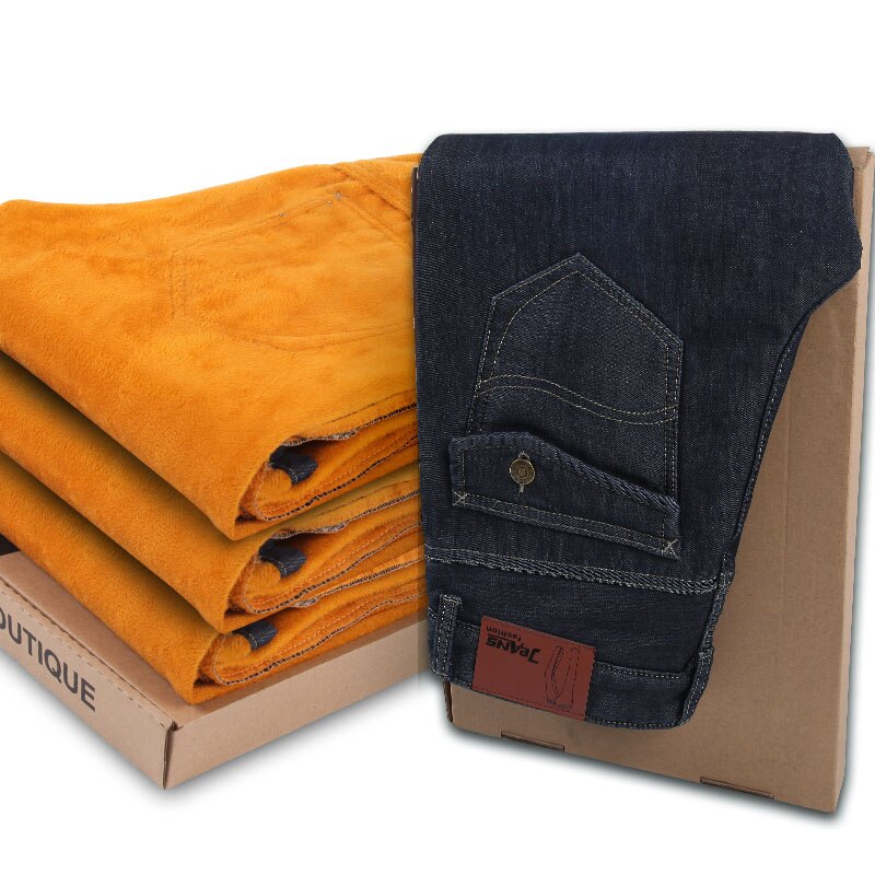 hommes thermique jean polaire doublé Denim pantalons longs hiver Stretch pantalon couleur unie polaire décontracté tendance