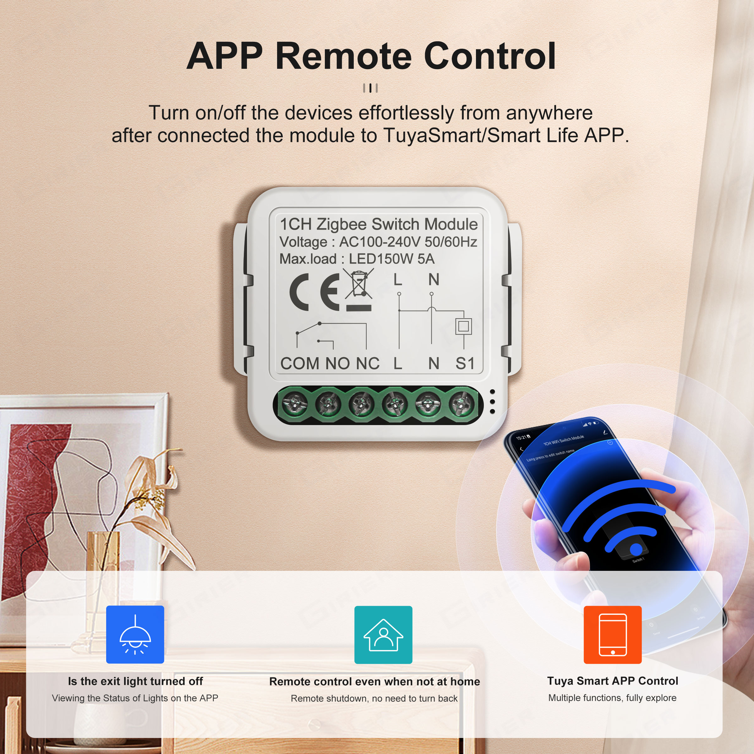 GIRIER Tuya Smart ZigBee Switch Modulo 5A Contatto a secco Interruttore universale Relè DC 12/24V AC 100-240V Funziona con Google Home Alexa