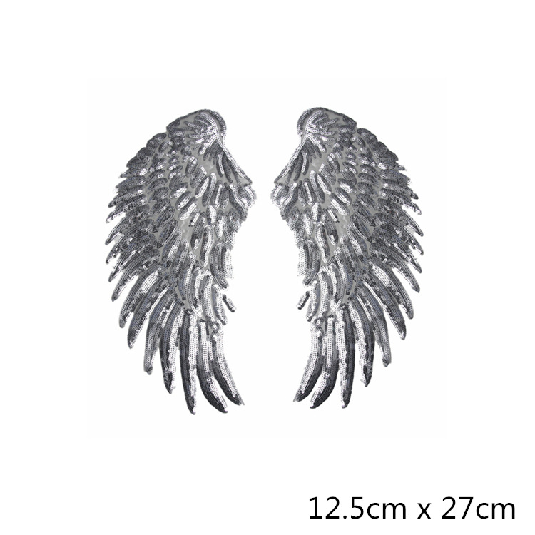 Pgy 12 Pailletten Patch Diy Angel Vleugels Ijzer Op Patches Voor Kinderkleding Naaien-Op Geborduurde Patch Motif applique Stickers: Silver M