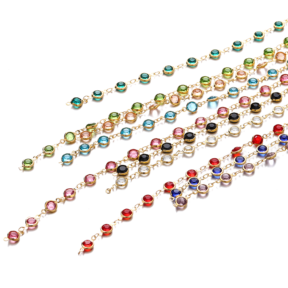 1 metro/rollo de cuentas de cristal coloridas de 6mm, cadena con cuentas de cristal, collar de oro KC, accesorios de cadena para manualidades para hacer joyería DIY