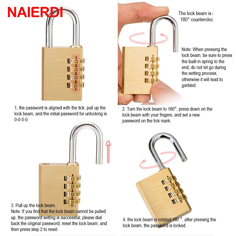 NAIERDI Digital Combination Password Lock High Security Solid Brass Anti-Drill Lock Travel Luggage Code Padlock Suitcase Locks