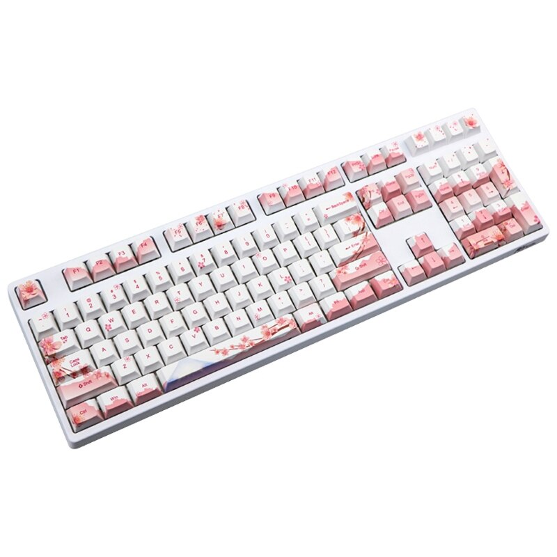 110 128 Keys Cherry Profile PBT Keycaps Full Set Mechanical Keyboard Keycaps PBT Dye-Sublimation Cherry Blossom Keycaps For GH60