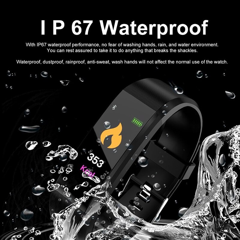 115 Plus Bluetooth Smart Watch Heart Rate Monitor Wristwatch Fitness Tracker Bracelet IP65 Waterproof Smart Wristband