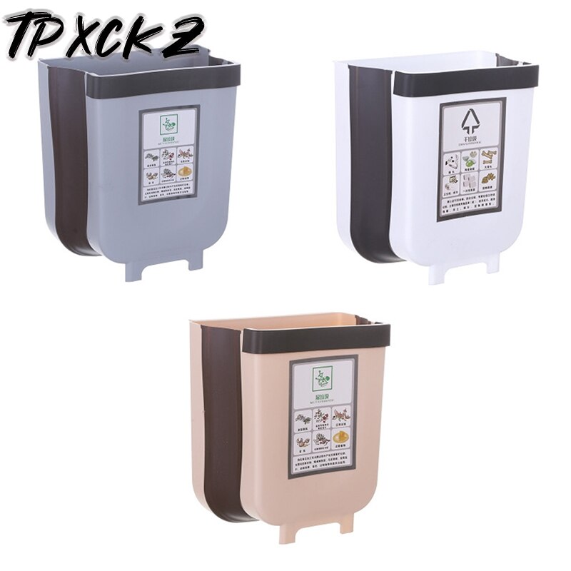 Kitchen Hanging Trash Can Wall Mounted Folding Waste Bin Bathroom Cabinet Door Hanging Bin Portable Car Trash Can
