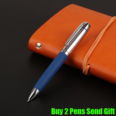 Luxury Brand Metal Ballpoint Pen PU Leather Smooth Writing Signature Pen Buy 2 Pens Send: Blue