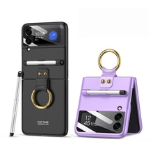 Custodia per Samsung Galaxy Z Flip 3 5G Cover per anello per dito con penna stilo custodia rigida per Slot per penna in plastica dura opaca