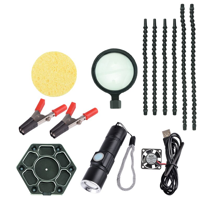 Soldering Helping Hands Third Hand Soldering PCB Holder Tool with USB Flashlight Magnifying Welding Station Tool for DIY RC Toys