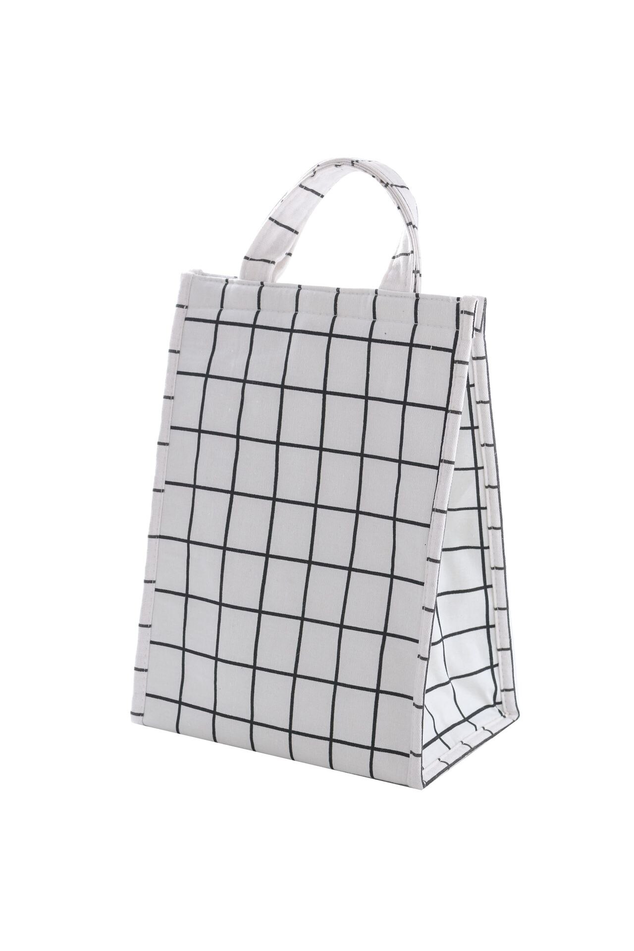 Lunch Bag For Food Unisex Outdoor Simple Style Large Capacity Waterproof Lunch Bag Torba Na Lunch Gray: White Plaid