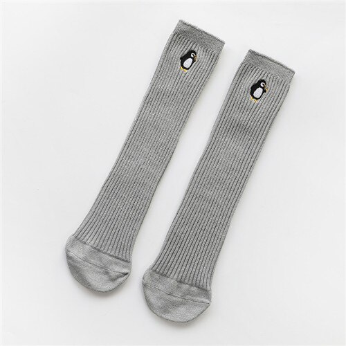 Length 30cm Cartoon Kids Girls Socks Spring Autumn Baby Boy Socks Cotton Knitted Girl Socks for Children 3D Embroidery Style: Gray