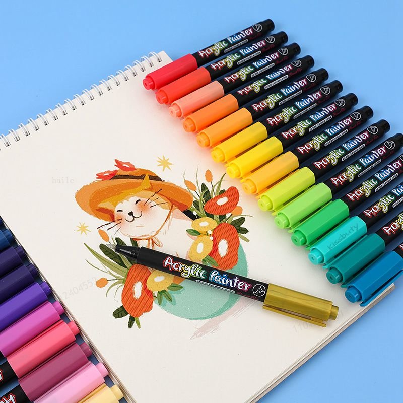 Stylo pinceau pour peinture acrylique 12-60 couleurs, marqueur d'art, stylo à pointe souple pour céramique, roche, verre, porcelaine, tasse, bois, tissu, toile