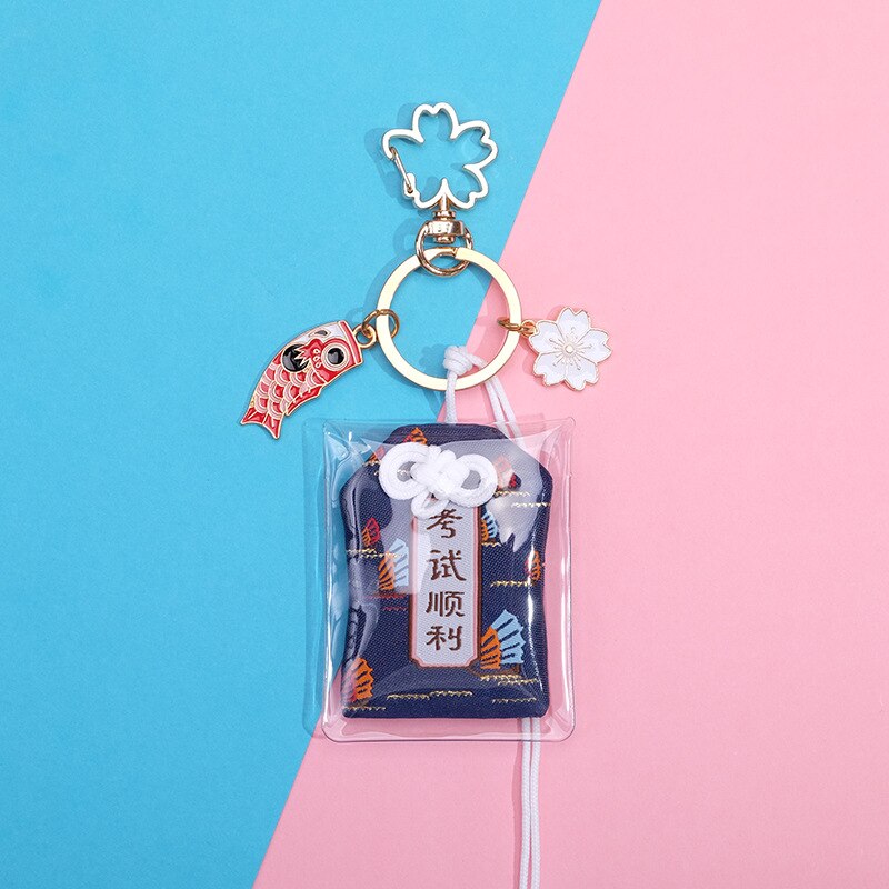 Japanese Culture Cherry Blossoms Pray Fortune Beauty Health Safe Wealth Bag Pendant Keychain Mascot Best Wish Family Friend: pass examination