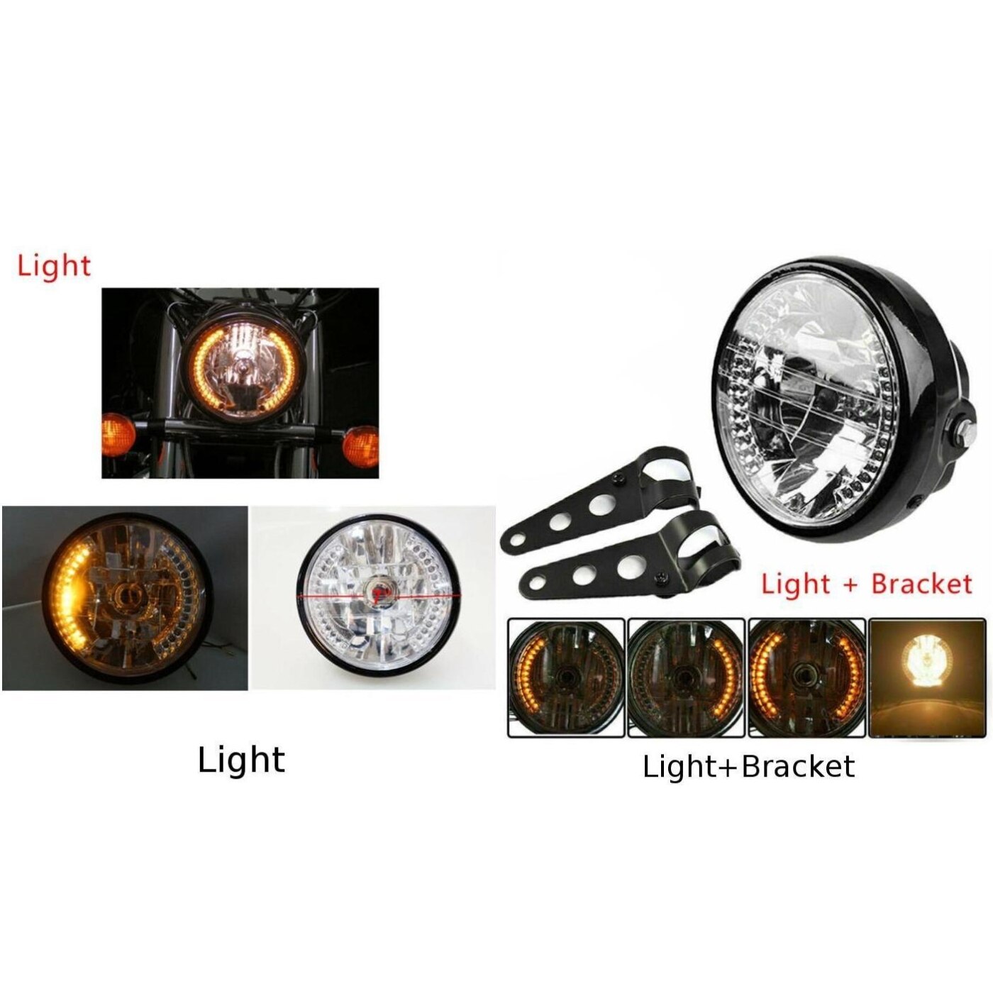 Universele 7Inch Koplamp Amber Led Voor Chopper Custom Cafe Racer Bobber + Beugel