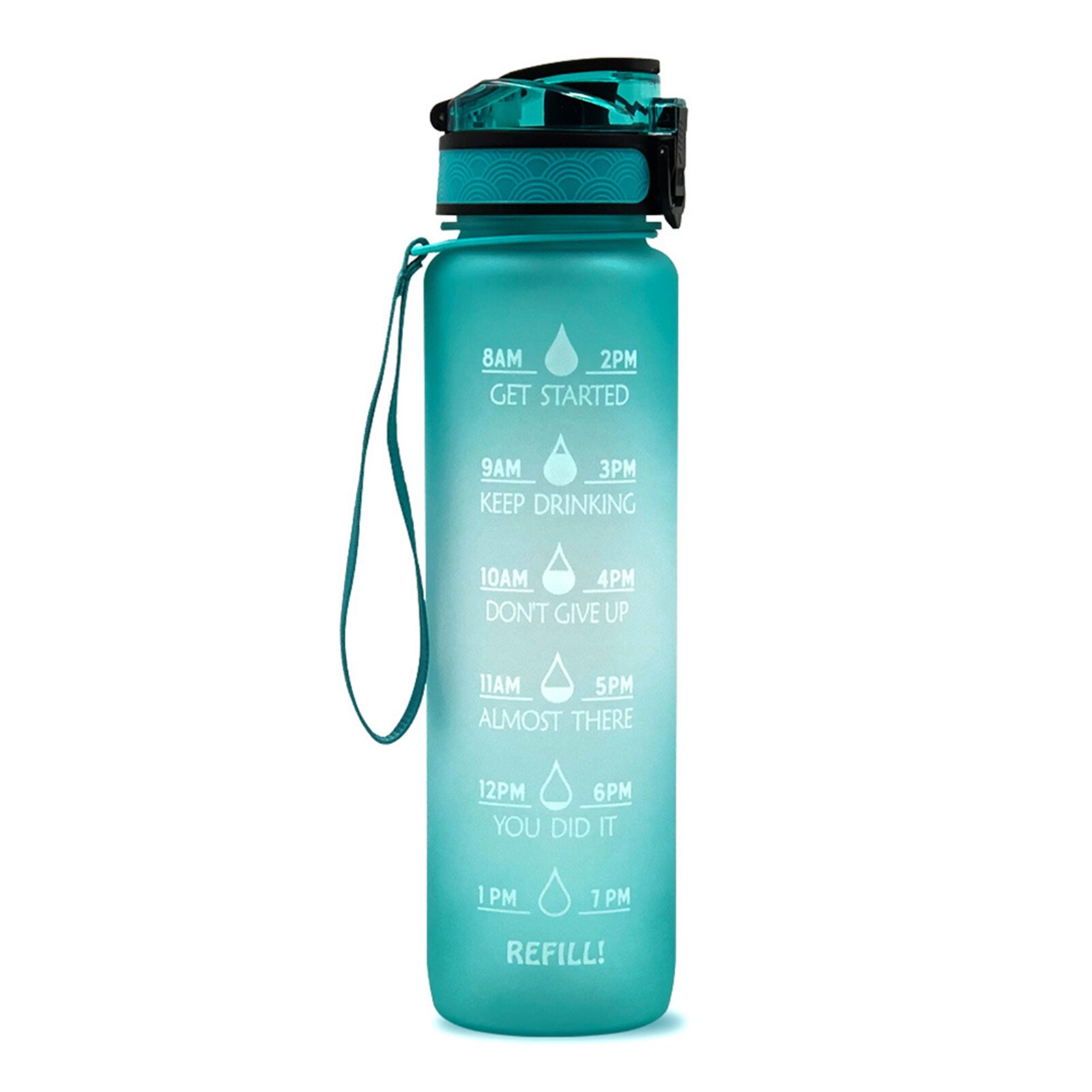 Sport Water Fles Met Tijd Marker Drinken Waterkoker Fitness Sport Fles 1L Water Jug Camping Kantoor School Gym Workout: Cyan