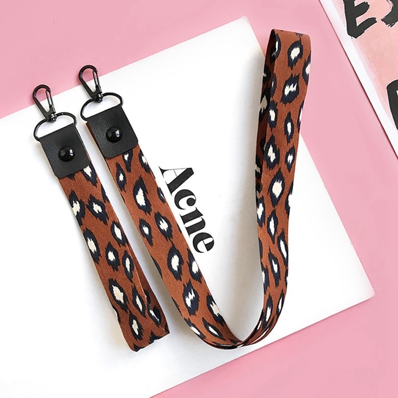 Soporte para teléfono con estampado de leopardo, cordón para llave, soporte para tarjeta de identificación, correas de cuello de Teléfono Animal con llavero