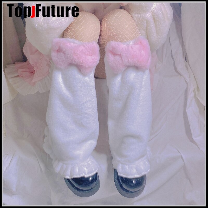 Harajuku Punk sweet lolita big bow Leg Warm Socks Women Winter Warmer Foot Cover Streetwear Leg warmers