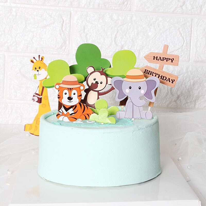 Décoration de Cupcake Safari dans la Jungle, bannière de joyeux anniversaire, drapeaux de gâteau d&#39;animaux pour fête d&#39;anniversaire, fournitures de pour enfants garçons