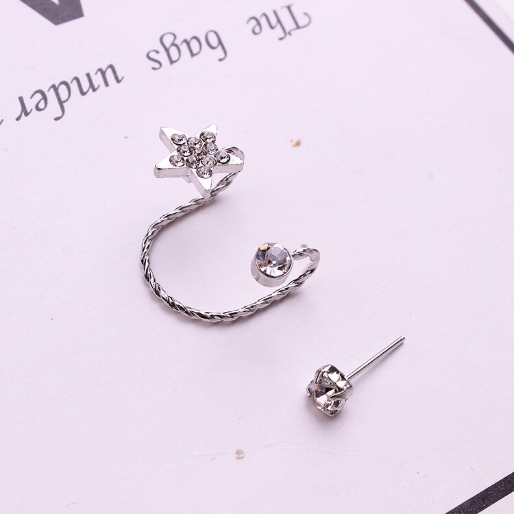 1 Pc Goth Ear Cuffs for Women Single Ear Clips Jewelry Accessories Star Crystal Clip On Earrings No Pierced Earring No Ear Hole: 2 silver