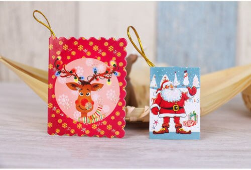 10pcs set Random Hang On Christmas Tree Best Wish Greeting Small Card