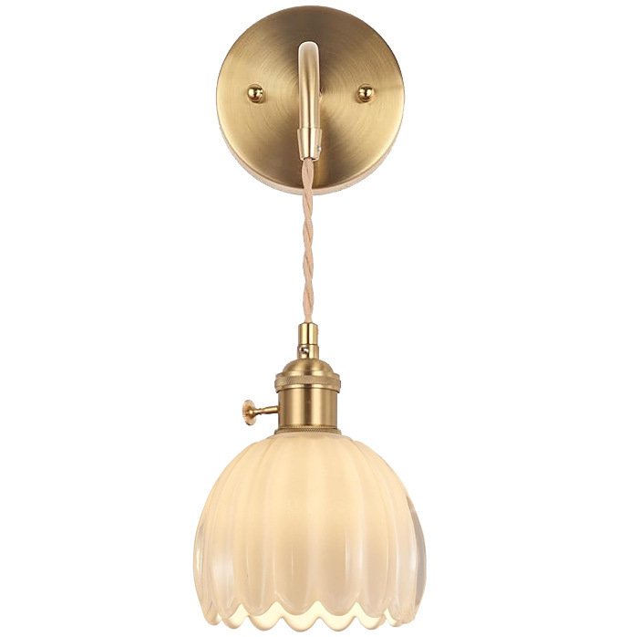 Szklana Lampa Ścienna klasyczny Zielony Tulipan Kinkiet Nowoczesny Prosty salon Sypialnia Korytarz Restauracja Dekoracyjne Oświetlenie Wewnętrzne Okablowanie: Biały naturalny (3500-5500 K) / FIOLETOWY