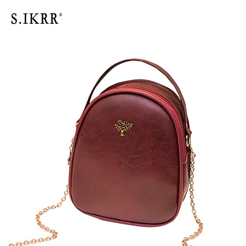 S. ikrr Eenvoudige Retro Vrouwen Handtas Keten Schoudertas Dames Olie Wax Lederen Portemonnee Crossbody Tassen Voor Vrouwen Mini Hand tassen: Red