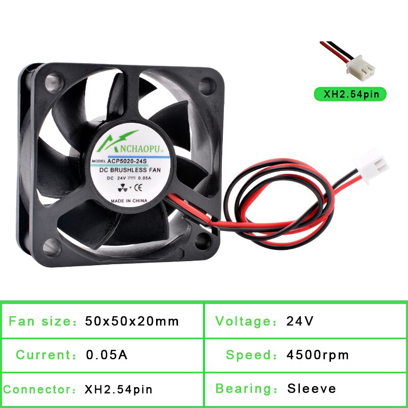 ACP5020 5Cm 50Mm Fan 50X50X20Mm DC5V 12V 24V 2pin Koelventilator geschikt Voor Chassis Voeding Lader Printer Inverter: 24V Sleeve