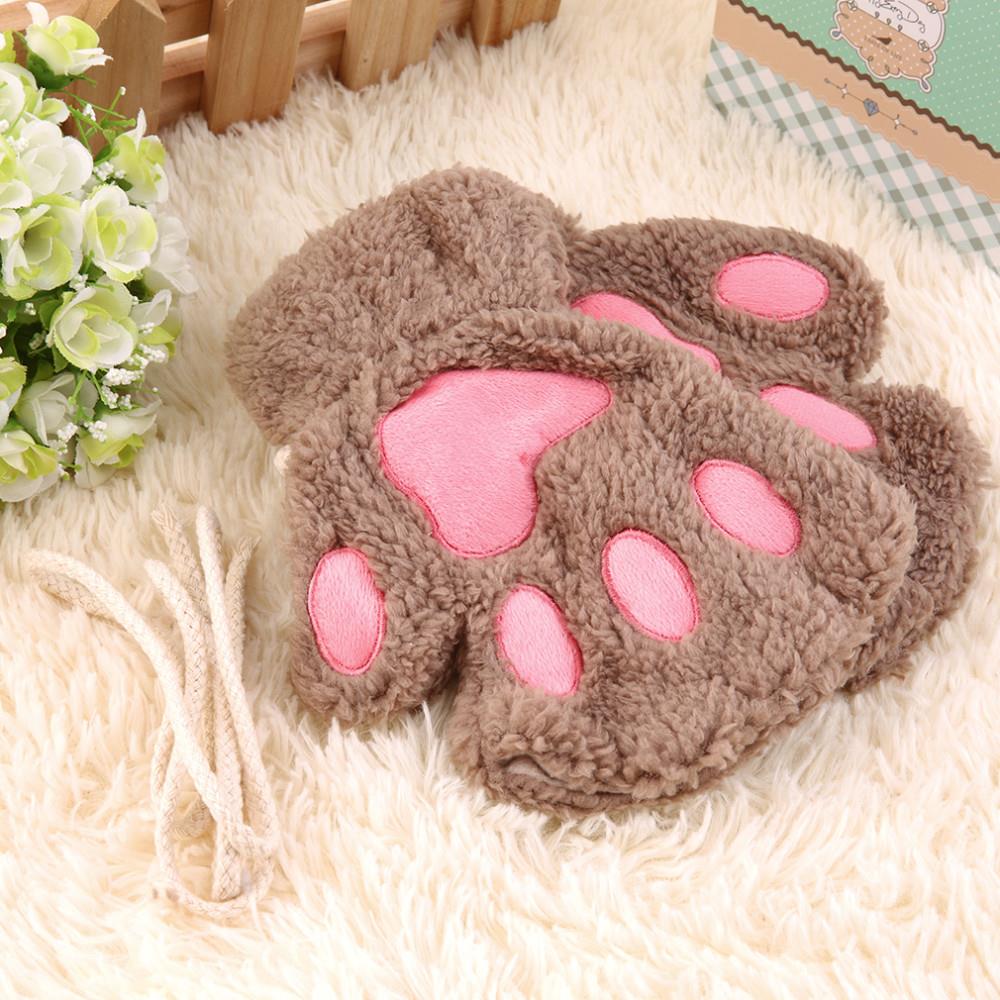 Chaleur sans doigts en peluche gants moelleux Bearr griffe/chat Animal patte doux belle mignon femmes demi doigt couvert costume gants