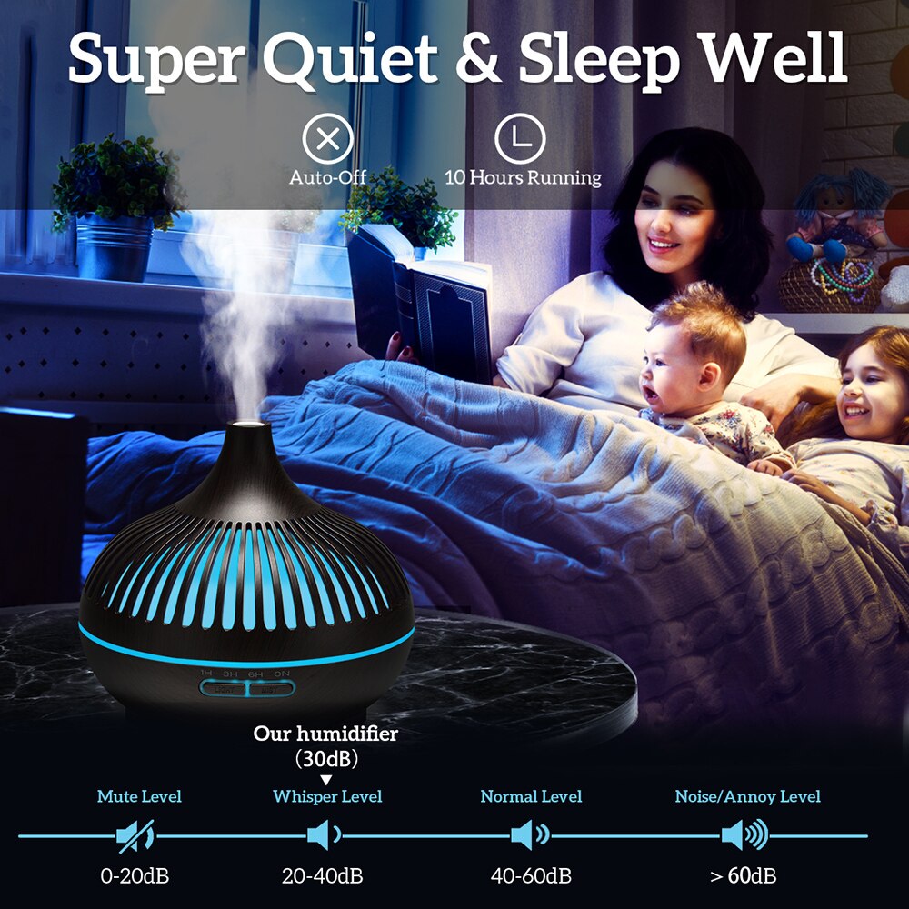 Difusor de aceites esenciales de aromaterapia de 500ML, humidificador de aire ultrasónico con Control remoto de grano de madera, fresco con luces LED de 7 colores